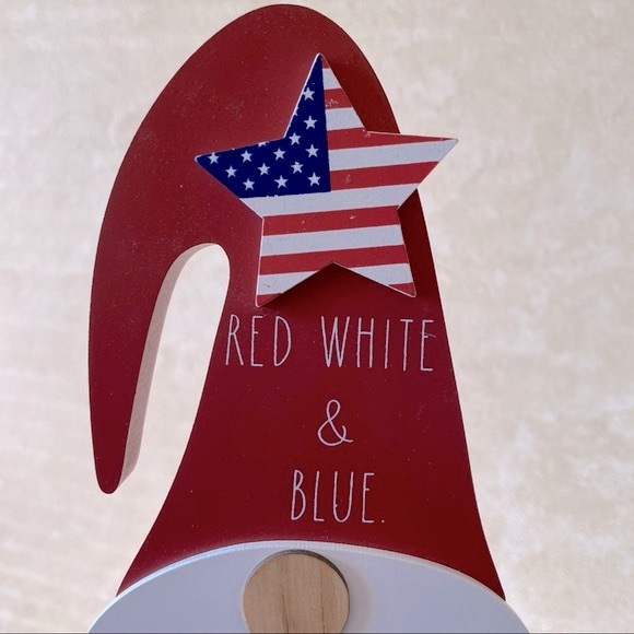 Rae Dunn RED WHITE & BLUE American Flag Star Patriotic Wood Gnome Decor NEW!! - Picture 2 of 9